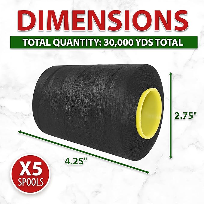 Mandala Crafts 5 Pack of Serger Threads Cones Spools - 20S/2 30000 Yards Polyester Black White Threads for Sergers Machine and Overlock Quilting Sewing Machine