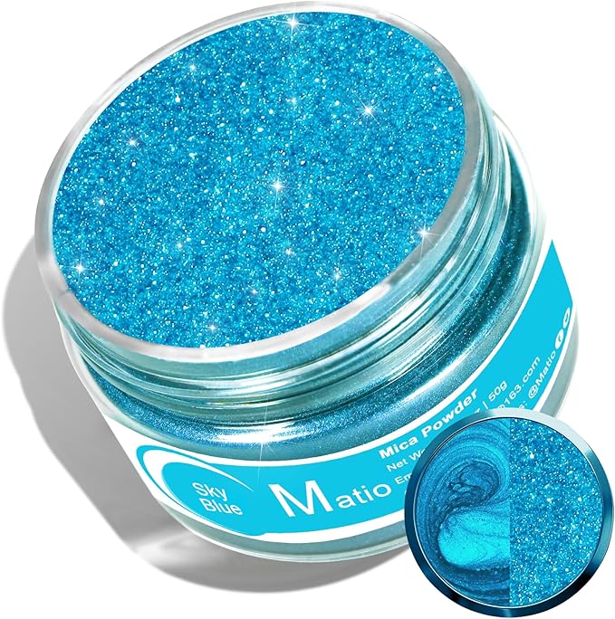 Matio Sky Blue Mica Powder for Epoxy Resin, 1.8oz/ 50g Pearlescent Effect Mica Powder Natural Color Pigment for Soap Making, Bath Bomb, Candle Dye, Resin Craft, Paint, Nails Art, Jewelry,Slime Pigment