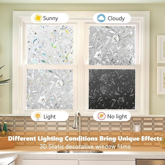 Kromapolis Window Film, Window Privacy Film, Window Vinyl Glass Covering, Stained Glass Decorative Film, Window Film Privacy Frosted Static Clings, Non-Adhesive, No-Glue (35.4 x 78.7 inch)