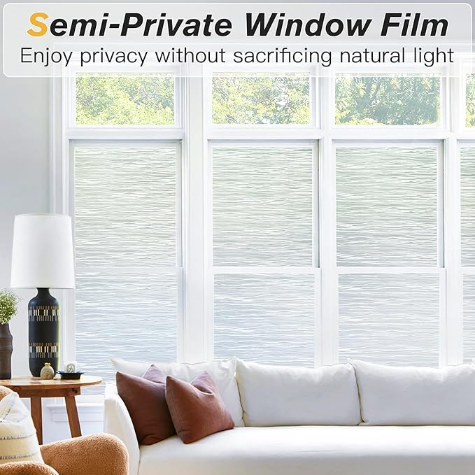 Haton Window Privacy Film, Frosted Glass Privacy Window Clings, Sun Blocking Frosting Opaque Coverings, Static Cling Removable Decorative Stickers for Home Door, Non-Adhesive 23.6" x 118.1"
