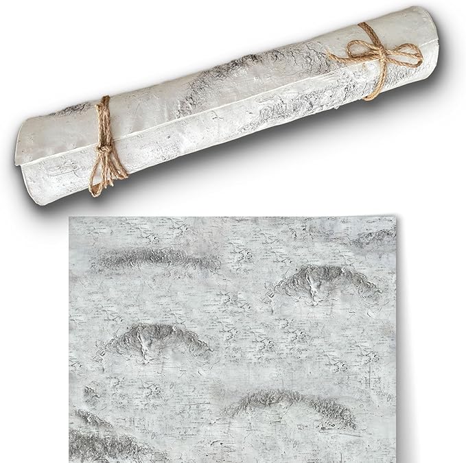 Artificial Birch Bark 3D Realistic Texture 78.7in*19.7in（10.8 Sq.ft）Silicone Material Faux Tree Bark Nature-Inspired DIY Design Eco-Friendly Home Deco Accentuating Natural Beauty （No glue included）