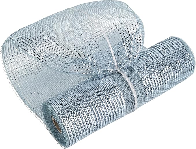 MEEDEE Silver Deco Mesh 10 Inch Deluxe Wide Foil Metallic Pull Up Decorative Ribbon for Christmas Tree, Wreaths, Garland, Gift Wrapping, Bows Making (30 Feet)