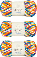 3 Skeins of Sensy Roving Multi Color Yarn, 3.5 oz, 132 Yards, Gauge 5 Bulky (Carnaval)