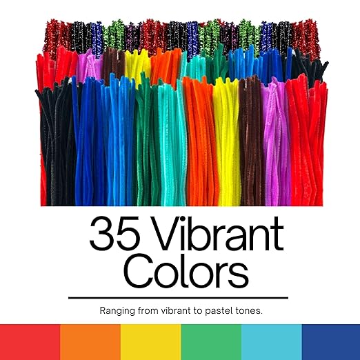 Performore Colorful Pipe Cleaners Craft Set 350-Pack Chenille Stem Wires in 35 Bright Colors 5mm Thick Reusable Twistable Fuzzy Sticks DIY Art Supplies for Kids & Classrooms
