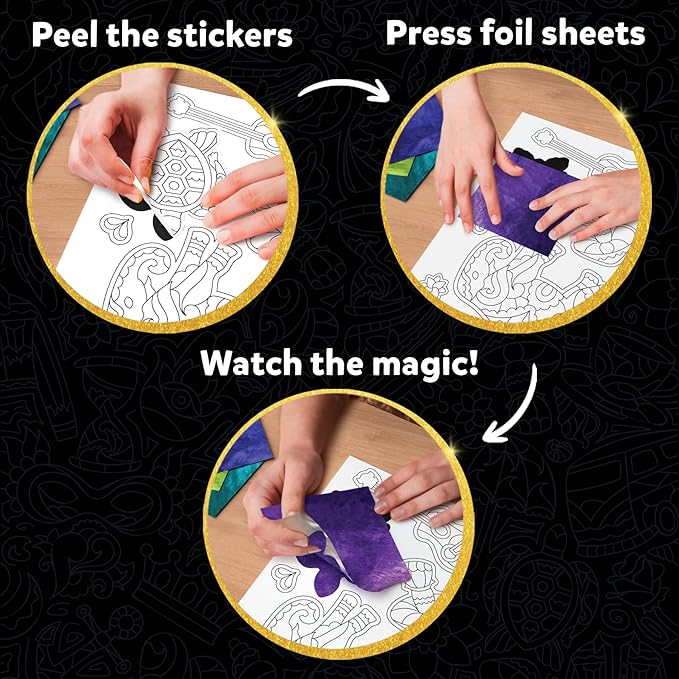 Skillmatics Foil Fun - Pretty Patterns, 18 DIY Magnets Mess-Free Art, Colorful Creative Party Activity, Craft Kits, 60+ Foam Stickers, Christmas Gifts for Kids, Teens, Adults, Families