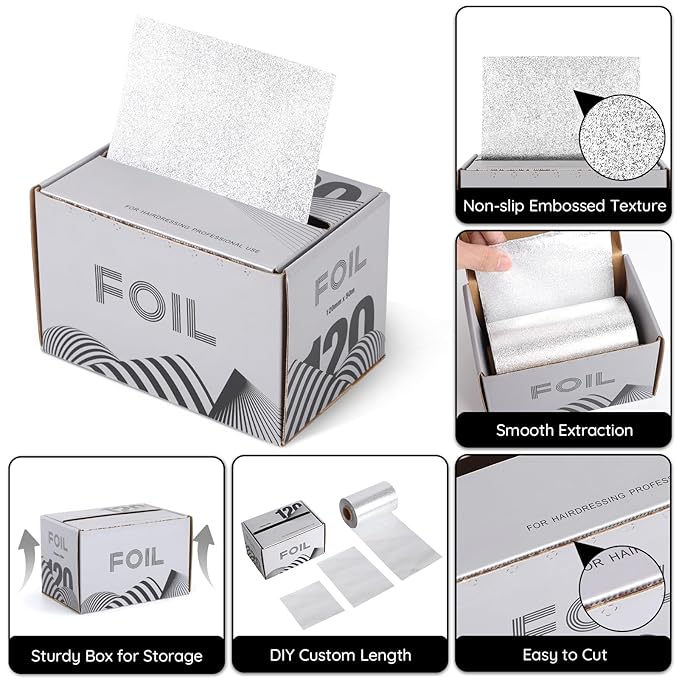 Segbeauty 164 ft Embossed Foil Aluminum Roll, 50m Silver Hair Foils Roll Aluminum Hair Foils for Highlighting, Salon Heat Resistant Dye Tools for Women Dye Coloring Highlighting and Bleaching Services