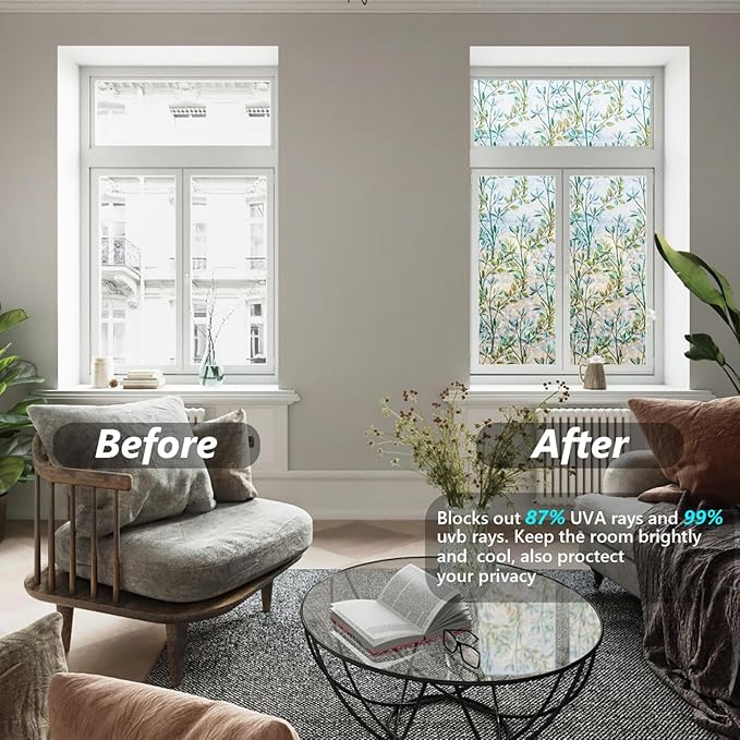 Finnez Window Privacy Film 3D Static Cling Window Film, No Glue Heat Control & 96% UV Blocking for Home Office, Decorative Frosted Glass Cover 29.5 Inch x 6.5 Feet