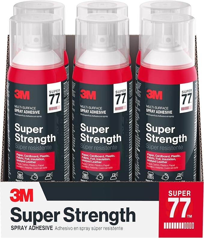 3M Super 77 Multi-Surface Spray Adhesive, 7.35 oz., Low VOC, Quick Bond, Fast Drying, Clear Finish for Foil, Foam, Paper, Metal, Plastic, Fabric, and Cardboard (77-10-NAT)