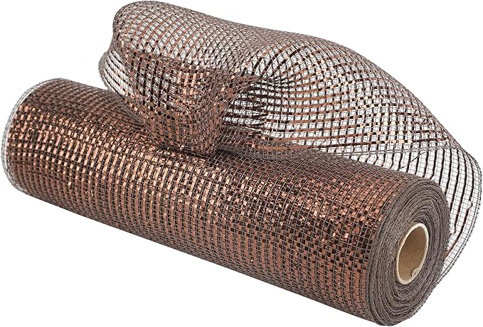 MEEDEE Brown Deco Mesh 10 Inch Deluxe Wide Foil Metallic Mesh Ribbon Chocolate Deco Mesh Harvest Mesh Ribbon Fall Mesh for Wreaths, Garland, Christmas Tree, Gift Wrapping, Bows Making (30 Feet)