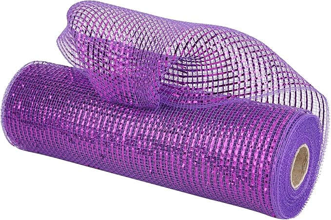 MEEDEE Purple Deco Mesh 10 Inch Deluxe Wide Foil Metallic Mesh Decorative Mesh Wide Purple Mesh Ribbon Halloween Mesh for Wreaths, Christmas Tree, Garland, Gift Wrapping, Bows Making (30 Feet)