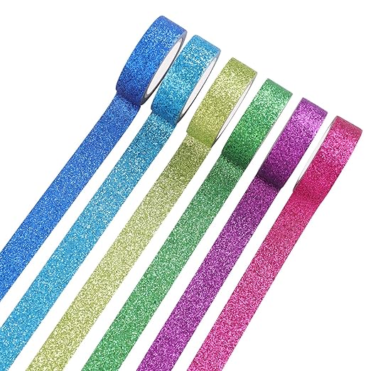 Tesuivra DIY Glitter Washi Tape Set - 12 Rolls Colored Masking Tape, Sparkle Decorative Tape for Art, Scrapbook Tape,Decor & Crafts (Dark)
