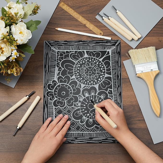 Yeaqee 8 Pcs Linoleum Block Rubber Carving Block Soft Linocut Blocks Large Linoleum Sheet Unmounted Lino Plates for Engraving Art Project Printmaking Artist Studio Supplies (Mixed Sizes,Gray)