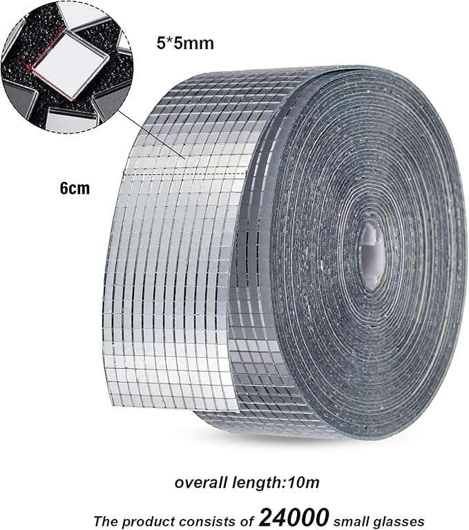 SATINIOR 24000 Pcs Disco Ball Mirror Tiles Self Adhesive for Crafts 5 x 5 mm Small Disco Tape Ball Stickers Square Mosaic Tiles Mirror Pieces for DIY Craft Party Decor