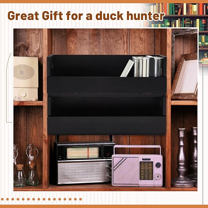 4 Set Wooden CD Storage Box Holder Shelf Cassette Tape Display Racks with Carrying Handles, Organizer Shelf for Movie Cases, DVDs, Each Set Can Store up to 36 Pcs CDs (Black)