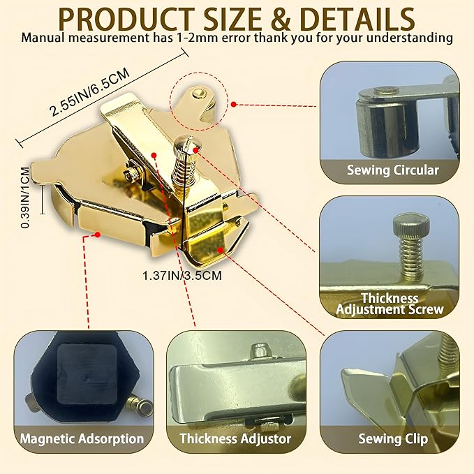 Magnetic Sewing Guide,Upgraded Multi-Purpose Magnetic Seam Guide for Sewing Machine,Quilting Accessory for Professionals&Beginner,Edge Retaining/Positioning/Anti-Curling/Pressing of Topstitching(Gold)