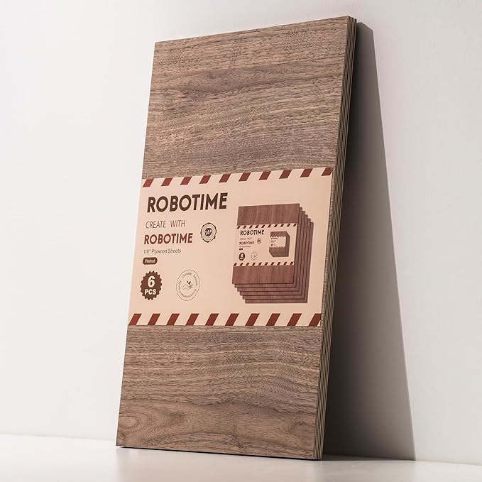 ROBOTIME 6Pcs 3mm Walnut Plywood, 1/8 Plywood Crafting Wood Sheets for Laser Cutting & Engraving, Thin Walnut Boards for Wood Project, 12"x20"