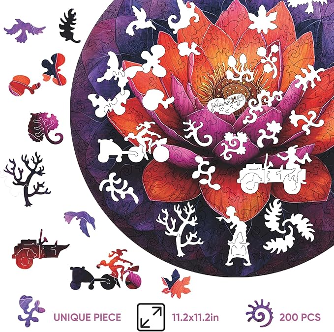 Flower Wooden Puzzle for Adults, Round Mandala Color Challenge Jigsaw Puzzles 500 Piece, Family Reunion Puzzle for Adults and Kids, Best Gift for Family Friends Royal 16.5x16.5in