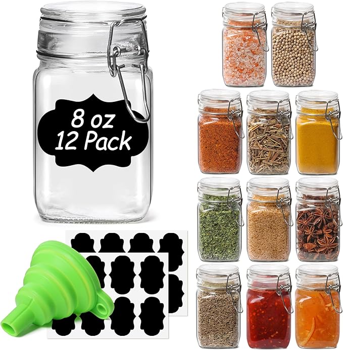 ComSaf Small Glass Jars with Airtight Lid Set of 12, Spice Jars 8 oz, Mason Jars 8 oz, Small Canning Jar, 8oz Jars with Lids for Kitchen, Jam, Jelly, Honey, Dessert, Salad, Shower Wedding Favors