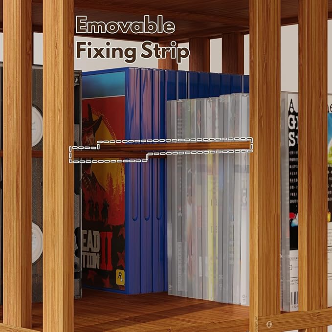 XIMN 360° Rotating Bamboo CD/DVD Shelf - 6-Tier Space-Saving Media Storage Cabinet for Movies, Organizer with Super Compact Design (Walnut, 4 Tier)