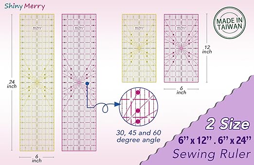 Quilting Ruler 6"x24",Non-Slip Clear Acrylic Sewing Ruler with Easy-to-Read Grid,Pink & Black Grid Design,Perfect for Fabric,Patchwork,Cutting & Sewing Crafts,Durable Tool for Quilting
