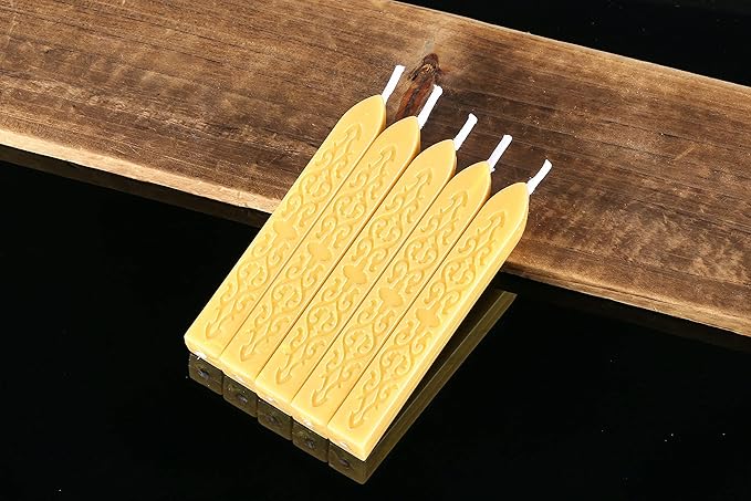 Yoption 5 Pcs Sealing Wax Sticks with Wicks for Wax Seal Stamps, Christmas Cards, Wedding Invitations, Wine Packaging, Gift Wrap, Envelopes (Amber Gold)