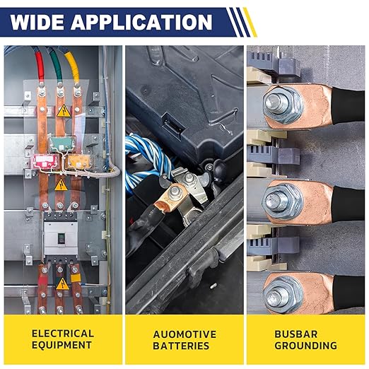haisstronica 10pcs 1 AWG - 3/8" (M10) Battery Cable Lugs, Heavy Duty Copper Wire Lugs with 10pcs 3:1 Adhesive Heat Shrink Tubing, 1 Gauge Wire Connectors Battery Terminal Connector, Battery Cable Ends