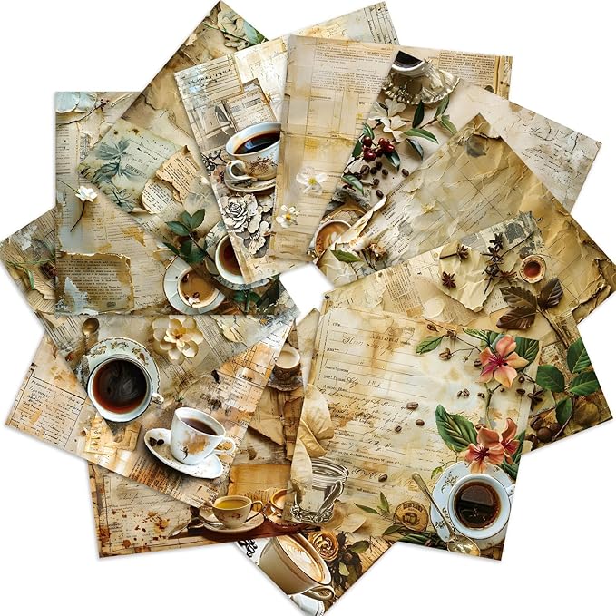 Vintage Coffee Scrapbook Paper Pad Color Patterned Paper 6×6,24 Sheets Single-Sided Scrapbooking CardStock Papers Pad for Holiday Cardmaking DIY Origami Journaling. (R2436, 6inch)