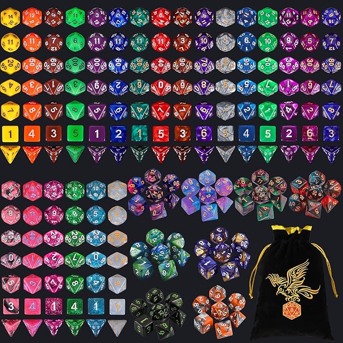 QMay 30 Sets Polyhedral Dice - 30 X 7 (210 Pieces) DND Dice with a D&D Dice Large Drawstring Bag, 30 Colors D4 D6 D8 D10 D% D12 D20, Great for Dungeons and Dragons, RPG, MTG,Role Playing Table Games
