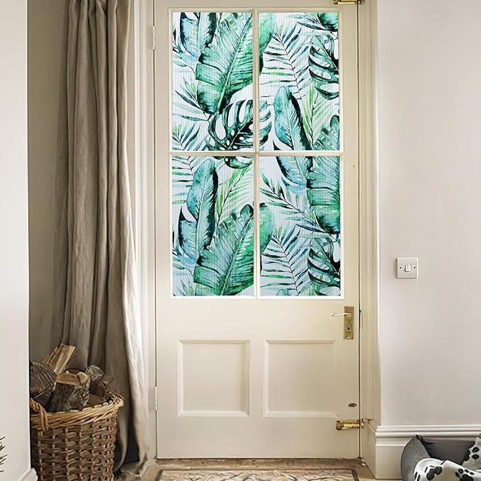 DKTIE Nature Pattern Rainbow Window Film Decorative Stained Glass Window Film Static Cling Films Easy Apply Removable Comes with Tools (U560-Reeded Glass, 35.4" x 78.7")