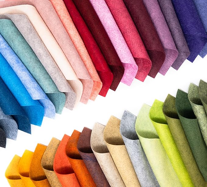 Merino Wool Blend Felt, 35 Pieces, Assorted Heathered Colors, Made in USA, Crafting and Sewing (12""X12"")