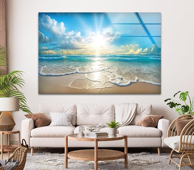 My Photostation.com 43Wx27H'' Beautiful Sunset & Ocean Glass Wall ArtTempered Glass Printing Wall Decor Large Wall Art Wall Hangings