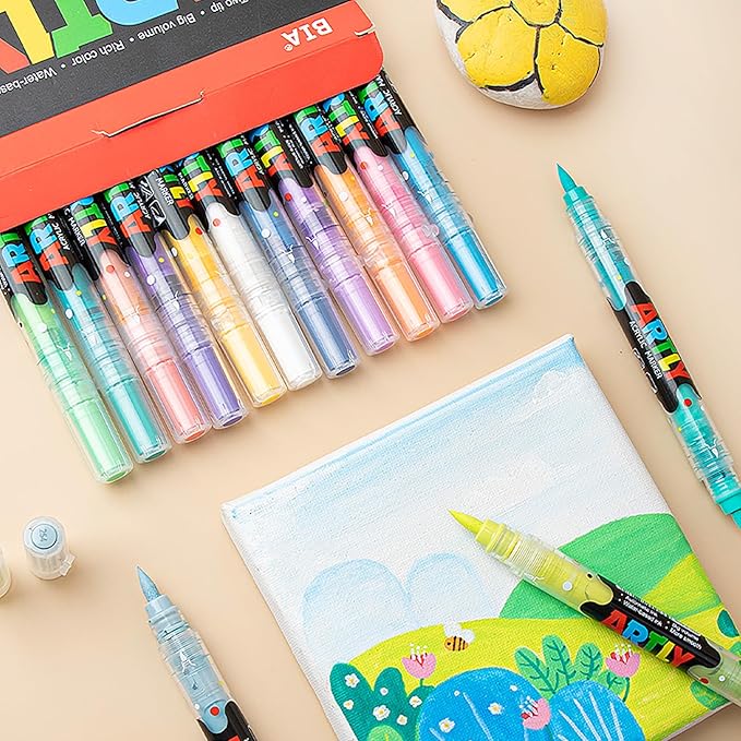 72 Colors Paint Markers, Dual-Color Acrylic Pens with Brush Tips, Double Tipped for Rocks & Art Supplies (36Pcs/72colors)