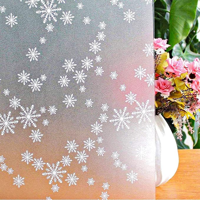 Niviy Privacy Window Film Christmas Decorations Snowflakes Window Clings Decals Stickers Non Adhesive Frosted Glass Film Heat Control 17.7” x 118”