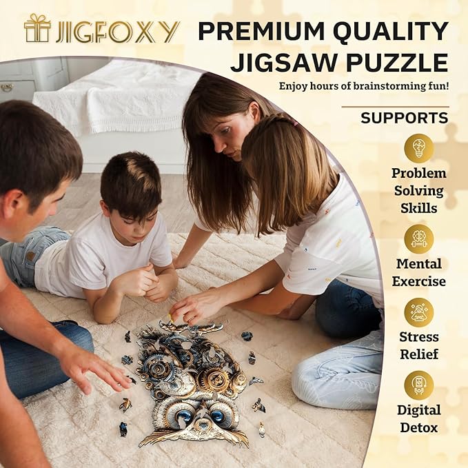 Jigfoxy Wooden Puzzles for Adults, Mechanical Owl Wood Puzzles Adult, Unique Animal Shape Wooden Jigsaw Puzzles for Adults, Birthday Gifts for Puzzle Lovers, Family(M-11.4 * 7.8in-145pcs)