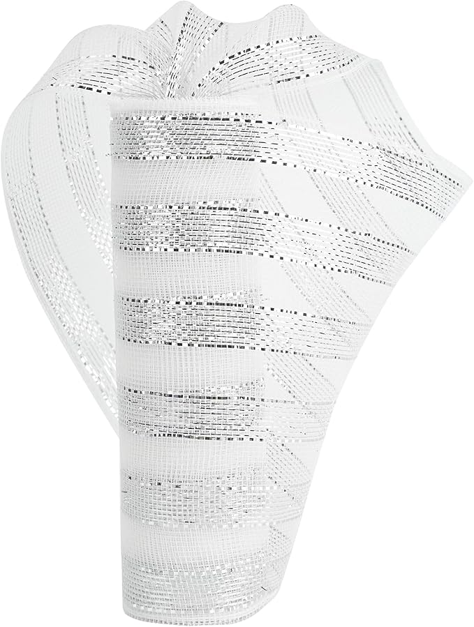 MEEDEE Silver Mesh Ribbon 10 Inch Deluxe Wide Foil Metallic Striped Deco Mesh Decorative Mesh Christmas Mesh Ribbon for Wreaths, Christmas Tree, Garland, Gift Wrapping, Bows Making (30 Feet)