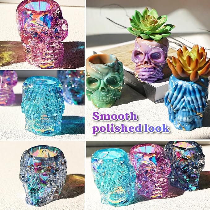 LET'S RESIN Skull Resin Molds, Hear-no, Speak-no, See-no 3 Pcs Skull Silicone Molds for Resin Crafts, Cute Epoxy Resin Molds Silicone for Resin Casting, DIY Craft, Home Decor