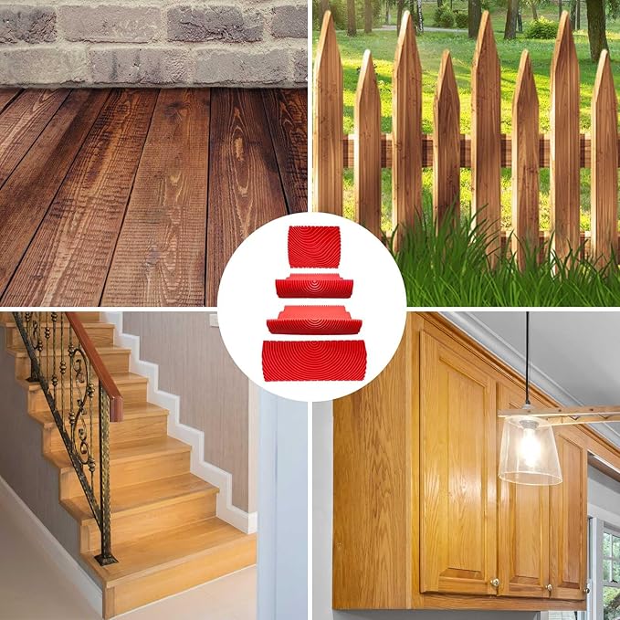 Wood Graining Tool, 4 PCS Wood Grain Tool Set, Rubber Empaistic Wood Texture Painting Tool for DIY Wall Room Art Paint Decoration