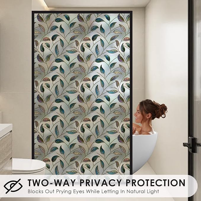 DKTIE Window Privacy Film Frosted Glass Static Cling UV Sun Blocking Heat Control Window Tint Day and Night Insulation Home Bathroom Door Decorative (S166, 29.5'' x 118.1'')