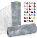 2 Rolls Mesh Ribbon for Wreaths 10 Inch x 30 Foot Wreath Mesh Rolls with Metallic Foil for Easter Christmas Party Wedding Home Decor DIY Craft Projects and Gift Wrapping (Gray)