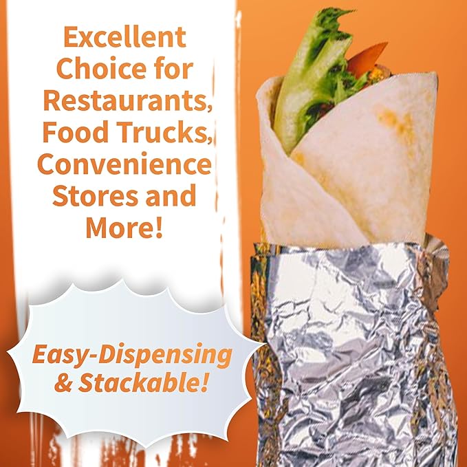 Insulation Sandwich Wrapping Paper Aluminum Foil Sheets - [500 Pack] - (14" x 10.3") - Aluminum Foil Sandwich Wrap Sheets For Sandwich Wraps, Burritos and BBQ