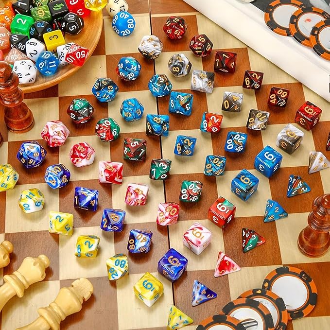 Yilloog 210 Pcs Compatible with DND Dice Sets Bulk Polyhedral Dice with Drawstring Bag Dice Multi Role Playing Table Game D4 D6 D8 D10 D% D12 D20 Compatible with Dungeons and Dragons (Mixed Style)