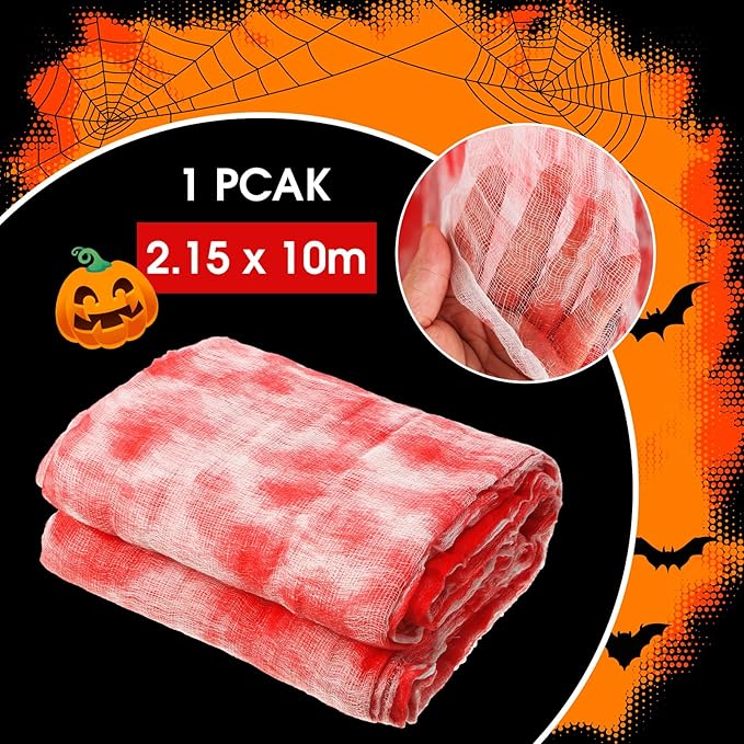 Boao Halloween Cheese cloth 85 x 394 Inch Bloody Cheesecloth Roll for Crafts Large Cotton Muslin Gauze Fabric for Halloween Outdoor & Indoor Spooky Decoration