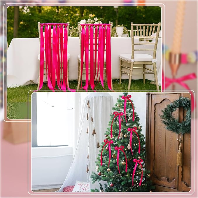 120 Yards Hot Pink Ribbon 3/8 Inch Thin Pink Satin Ribbon for Christmas Gift Wrapping Wedding Bride Bracelet Hair Bows DIY Crafts Bags Balloon String