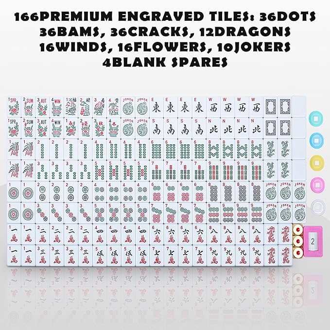 NEW American Mahjong Game Set,166 Premium White Tiles with Portable Metal Dices，4 All-in-One Racks with Pushers, Mah-Jong Games Sets, Ma Jong Tile Game FASHION
