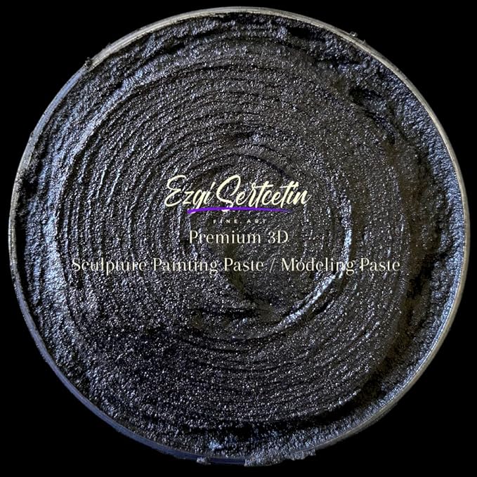 3D Sculpture Painting Paste|Texture Paste|Decorative Plaster|Ready to Use|Unique Colors|Ideal for Artwork|Stencil|Flowers|Texture|Art Relief| 6 oz (Metallic Black)