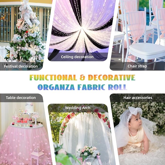 Crystal Organza Fabric Tulle 11 Inch by 50 Yards Sheer Tulle Rolls for DIY Craft Wedding Party Baby Shower Decor Gift Wrapping Party Supplies (Fantasy Pink)
