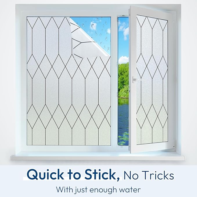 rabbitgoo Window Privacy Film for Glass Windows, Frosted Glass Cling with Decorative Moroccan Lattice, Removable Heat Control Sun Blocking Door Covering Sticker for Home Bathroom, 23.6 x 78.7 inches