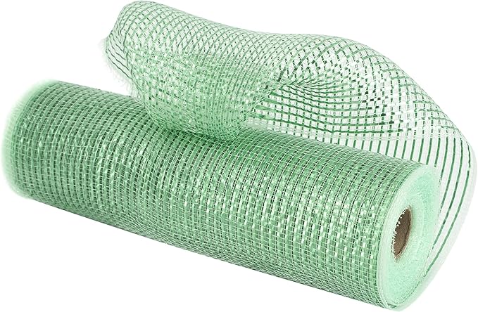 MEEDEE Sage Green Deco Mesh 10 Inch Rolls Deluxe Wide Foil Metallic Mesh Fabric Light Green Mesh Ribbon for Christmas Tree, Wreaths, Garland, Gift Wrapping, Bows Making (30 Feet)