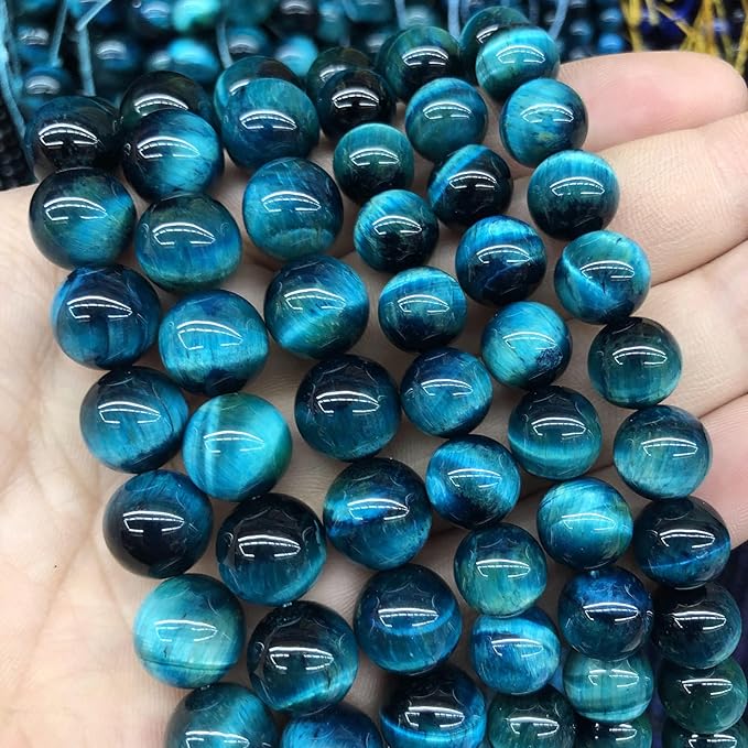 96PCS 8mm Blue Tiger Eye Gemstone Loose Beads Natural Round Loose Stone Beads for Jewelry Making DIY Bracelet Necklace Earrings 2 Strand 32"