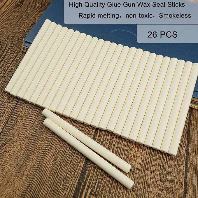 Wax Seal Stick, Ioggtser 26 PCS Mini Glue Gun Wax Seal Stick for Wax Seal Stamp, Sealing Wax Sticks for Wedding Invitations, Cards, Envelopes (Milk White)